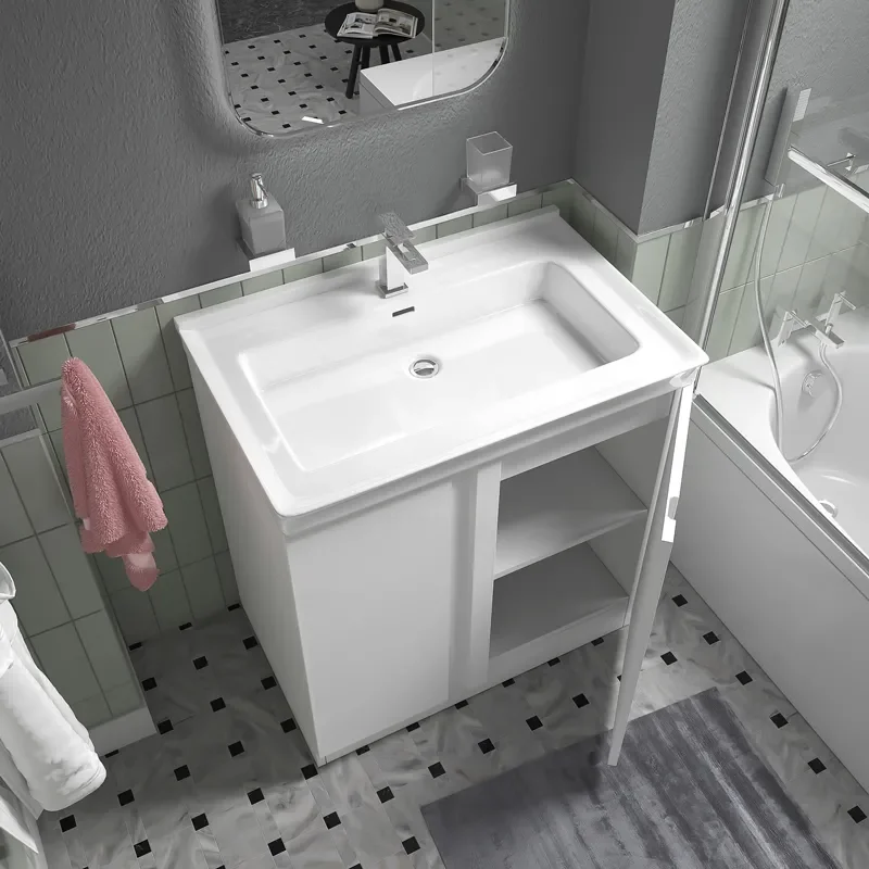 chester bath suite: 800 white floorstanding vanity unit with close coupled toilet