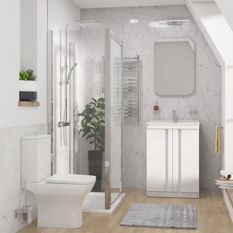 chester shower suite 600 white vanity and toilet