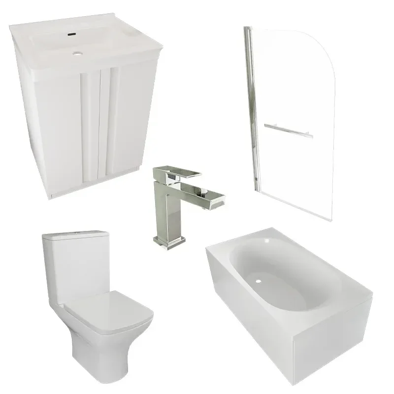 chester bath suite: 600 white floorstanding vanity unit with close coupled toilet
