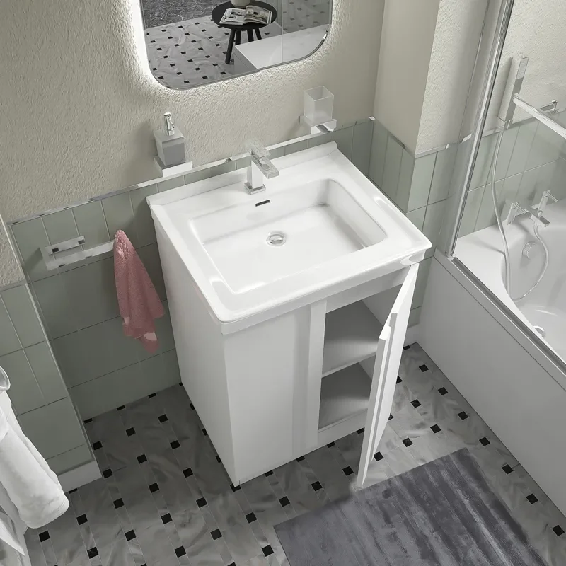 chester bath suite: 600 white floorstanding vanity unit with close coupled toilet