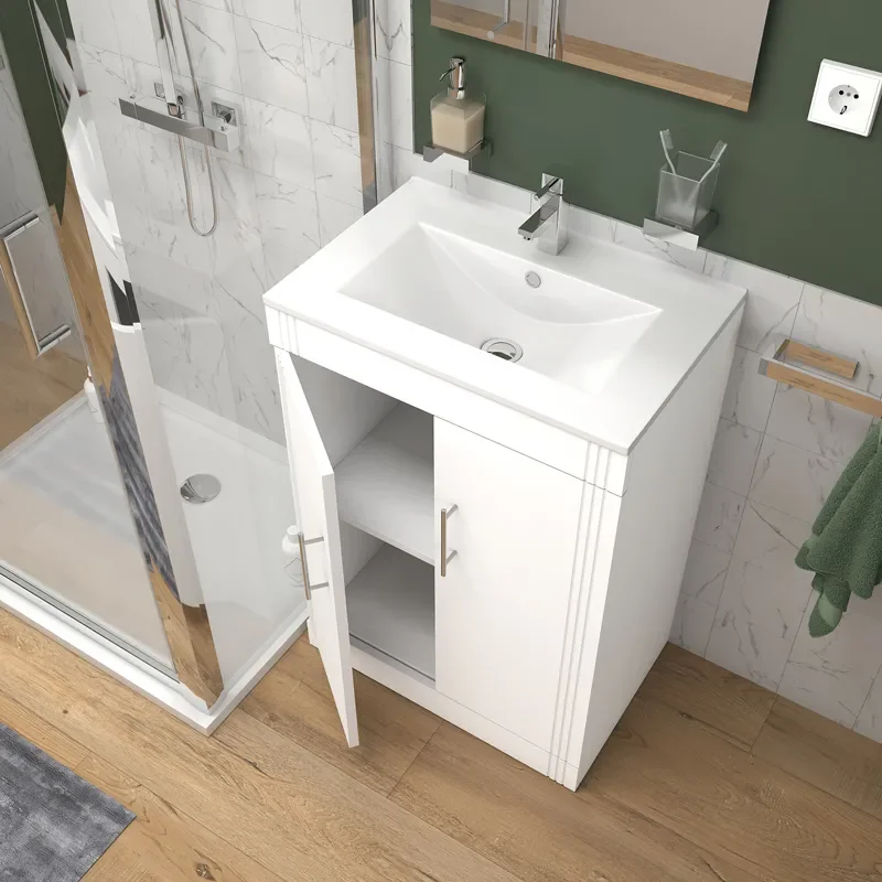 celeste shower suite: 600 white vanity unit and close coupled toilet