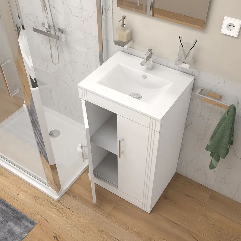 celeste shower suite: 500 white vanity unit and close coupled toilet