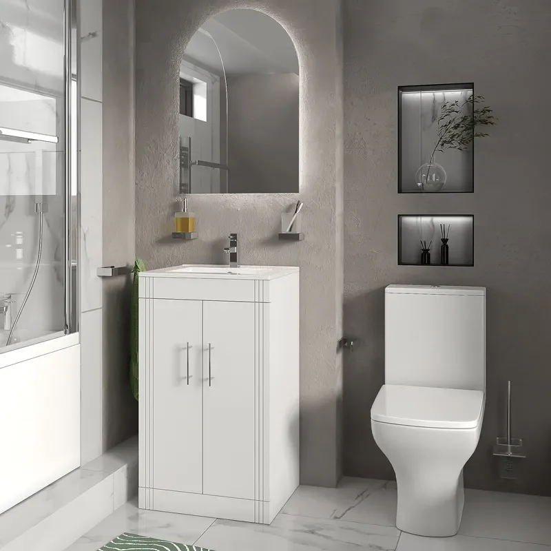 celeste bath suite: 500 white vanity unit and close coupled toilet