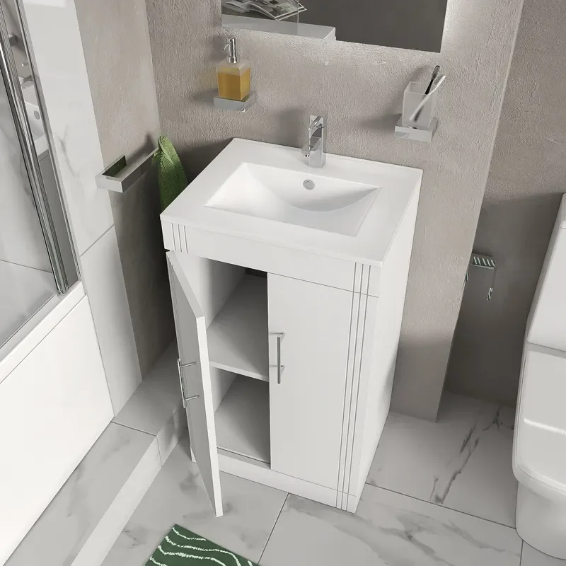 celeste bath suite: 500 white vanity unit and close coupled toilet