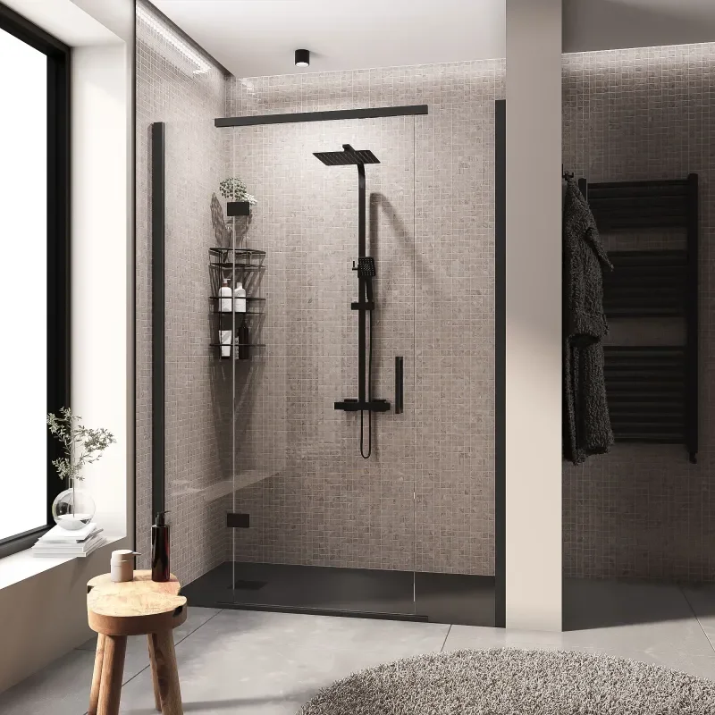 havana black 1400 inline hinged shower door