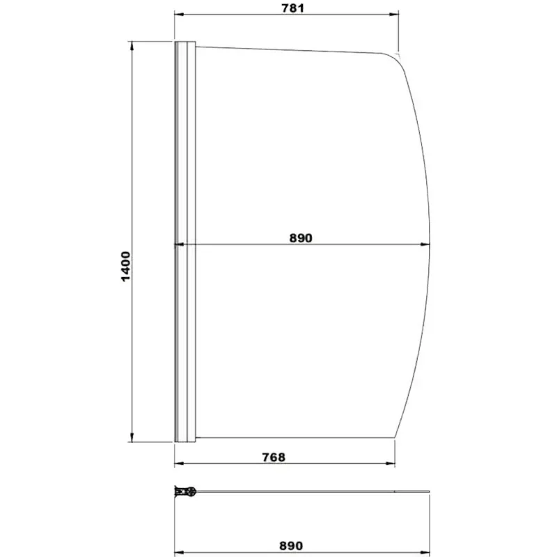 800 x 1400mm Sail Bath Screen