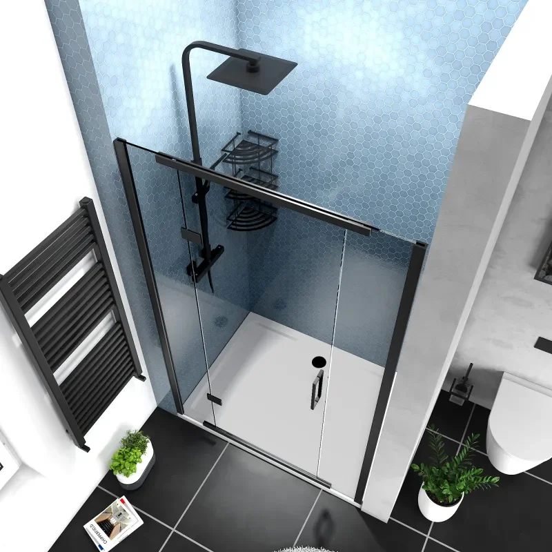 havana black 1200 inline hinged recess shower door smoked glass
