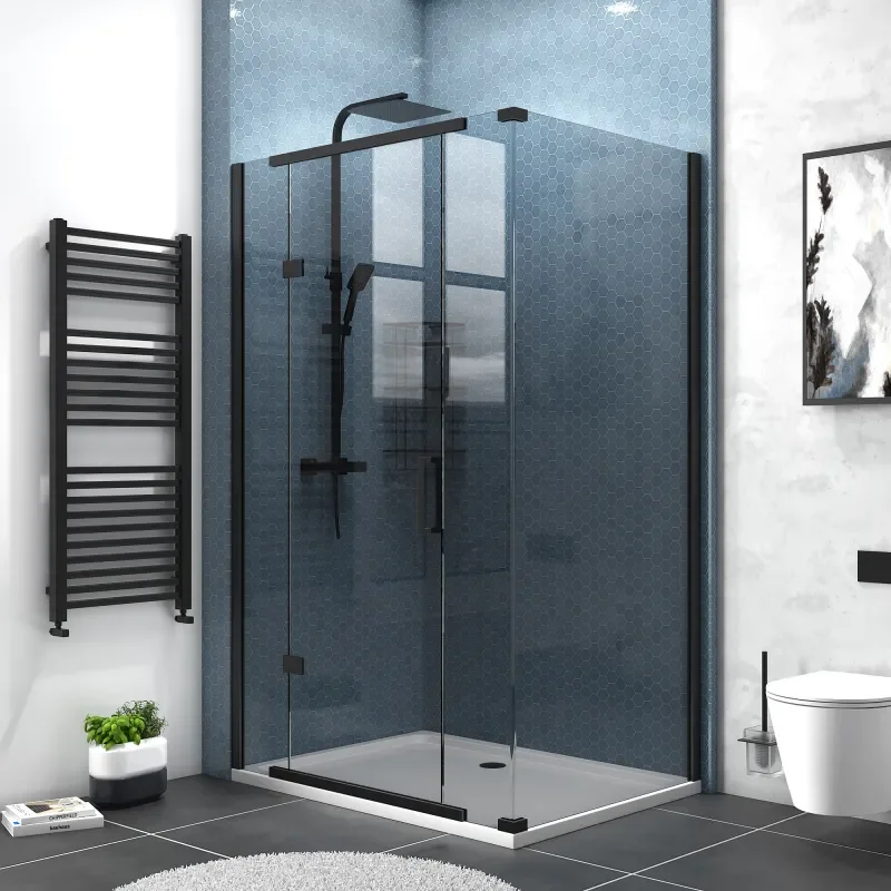havana black 1200 inline hinged corner shower enclosure smoked glass