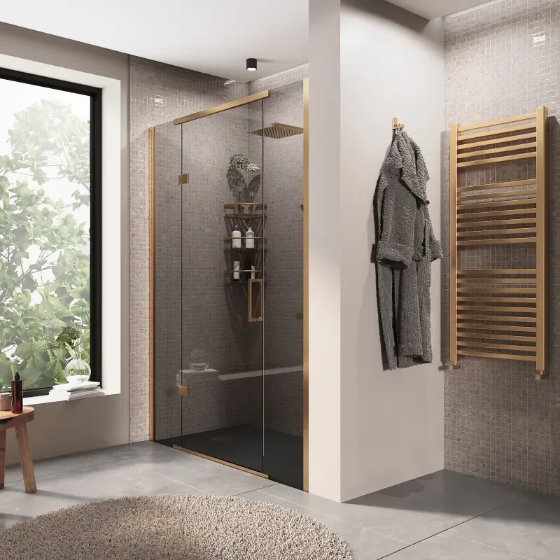 havana gold 1400 inline hinged recess shower door smoked glass