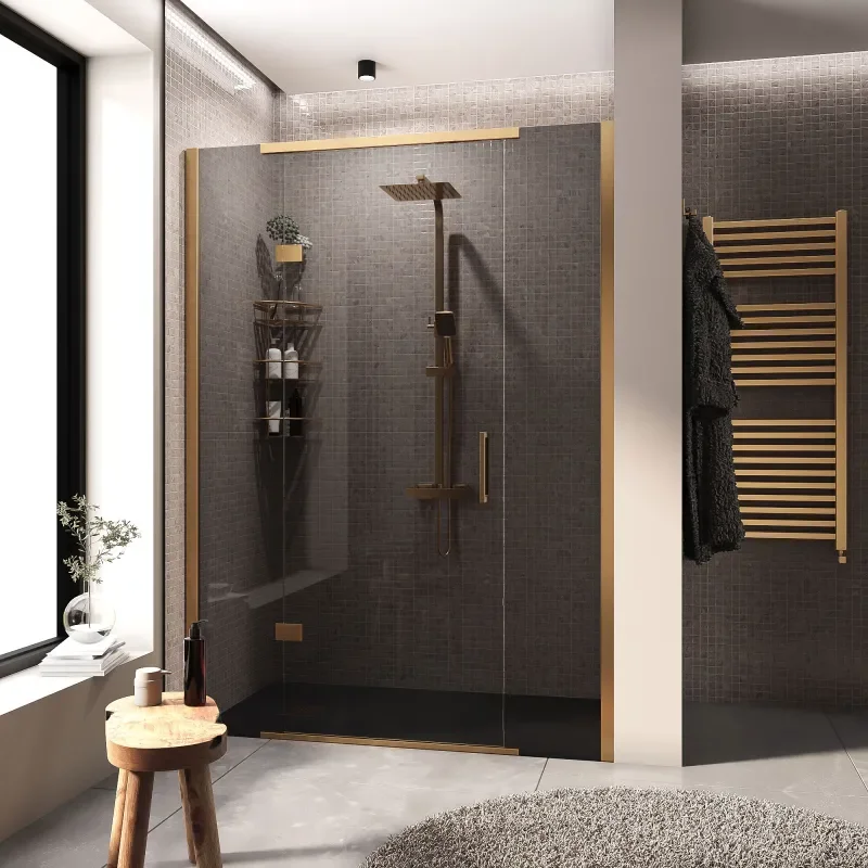 havana gold 1400 inline hinged recess shower door smoked glass