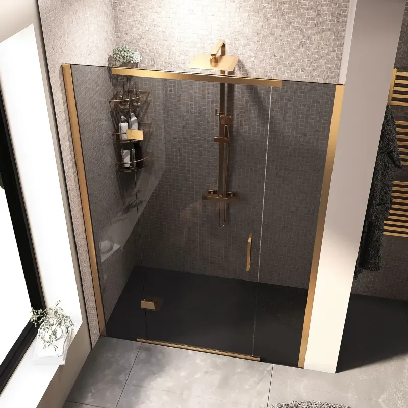 havana gold 1400 inline hinged recess shower door smoked glass