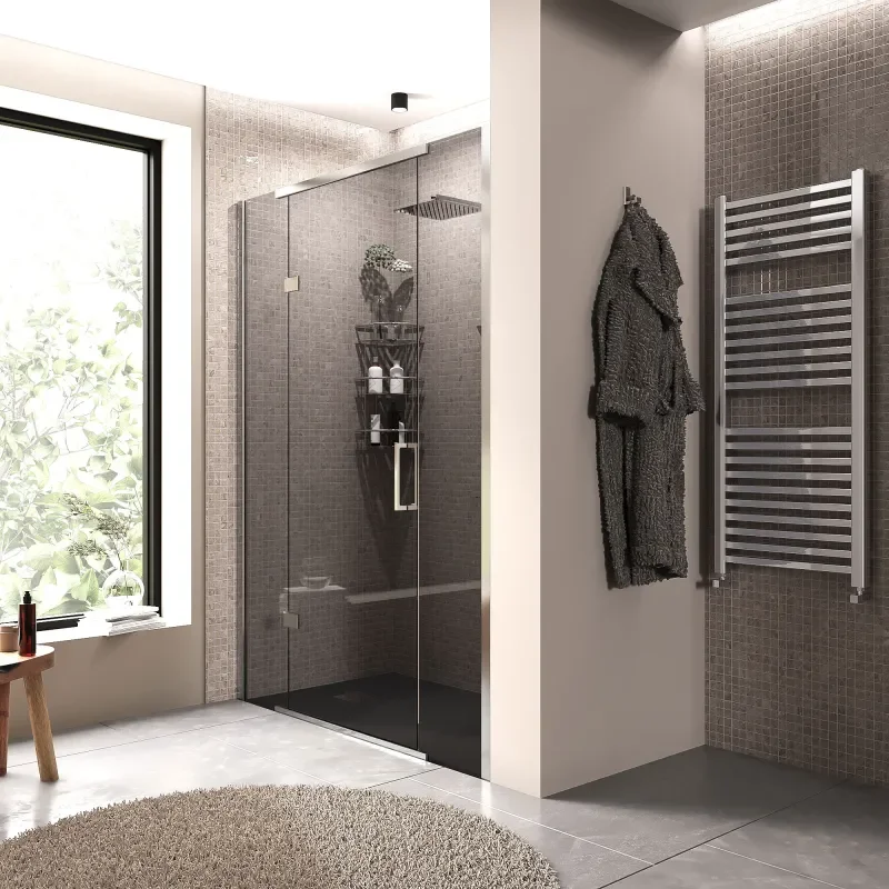 havana chrome 1400 inline hinged recess shower door smoked glass