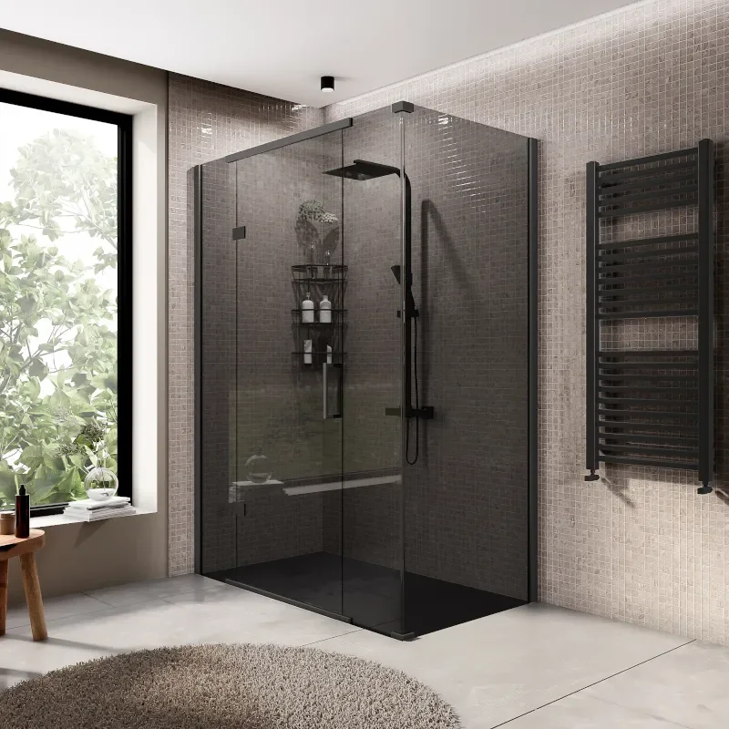 havana black 1400 inline hinged corner shower enclosure smoked glass