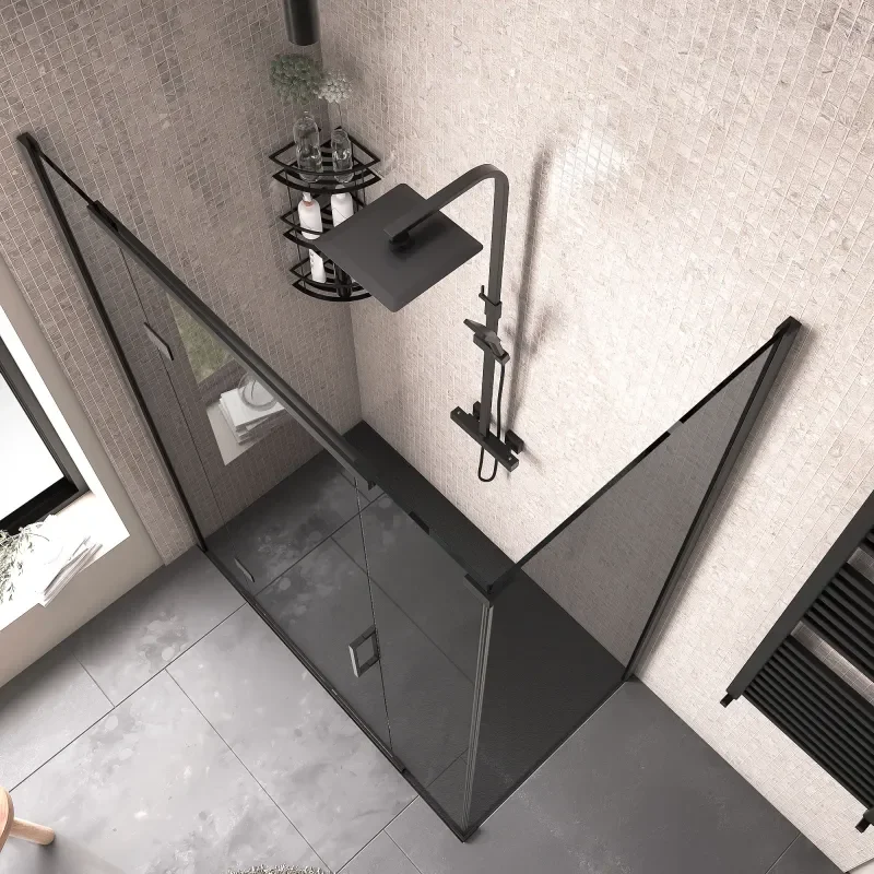 havana black 1400 inline hinged corner shower enclosure smoked glass