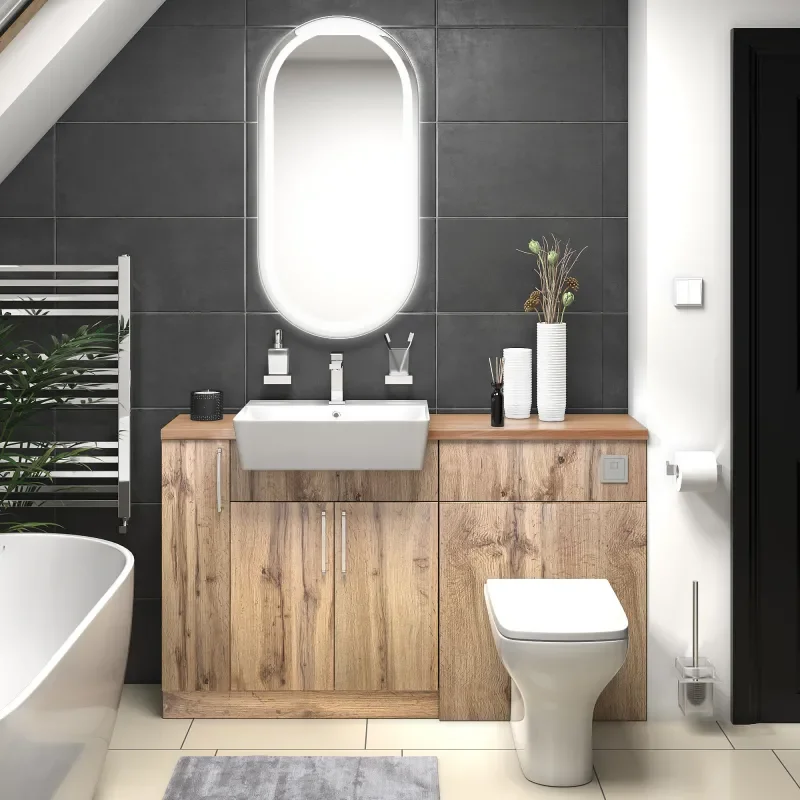 oliver 1400 oak vanity and toilet package chrome handles
