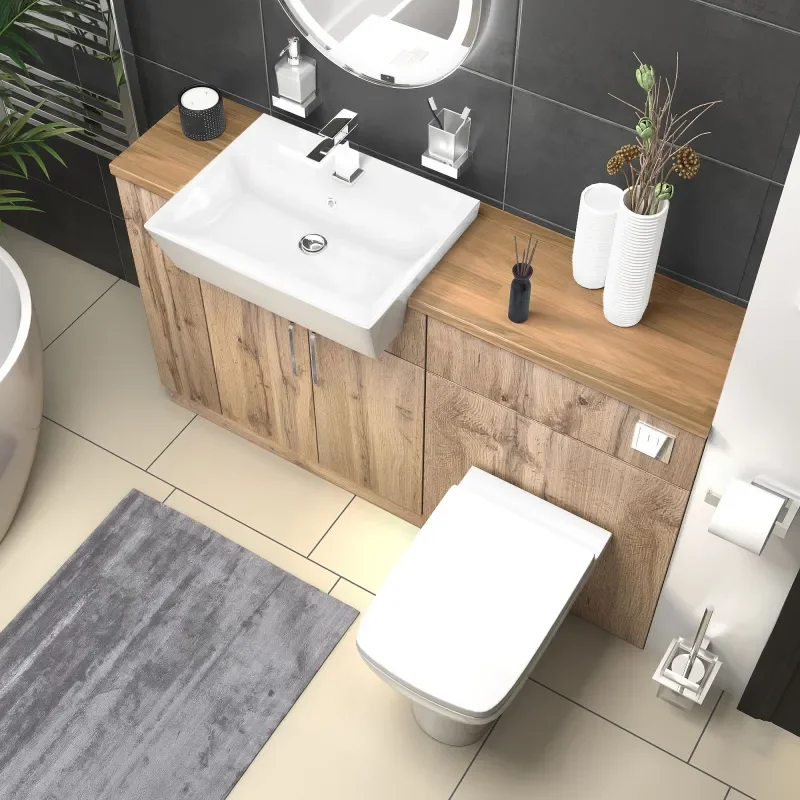 oliver 1400 oak vanity and toilet package chrome handles