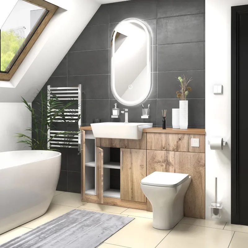 oliver 1400 oak vanity and toilet package chrome handles