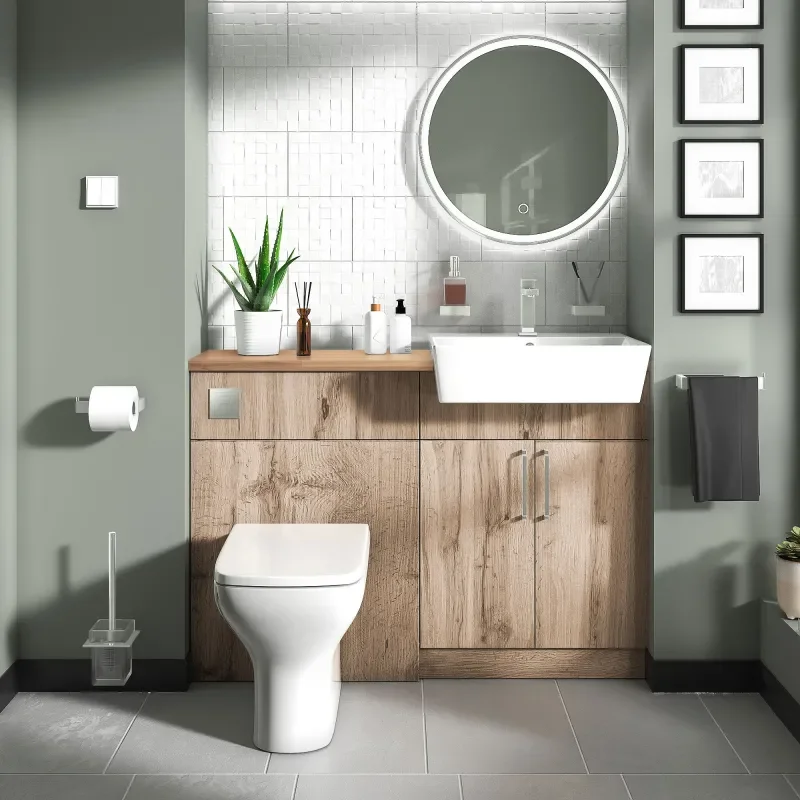 oliver oak 1100 fitted furniture unit with vanity toilet chrome handles