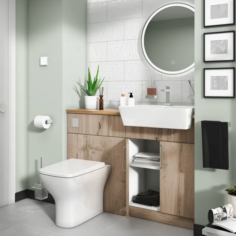 oliver oak 1100 fitted furniture unit with vanity toilet chrome handles
