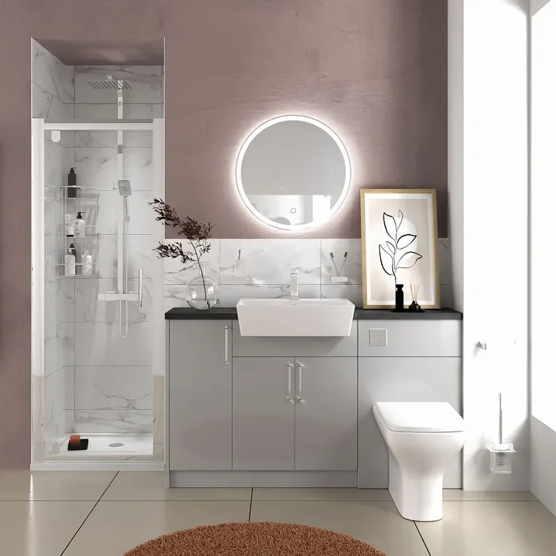 oliver dove grey shower suite 1400 vanity with pivot door
