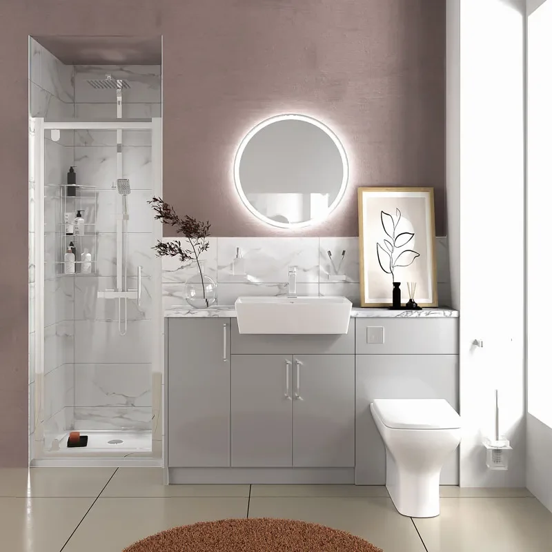 oliver dove grey shower suite 1400 vanity with pivot door