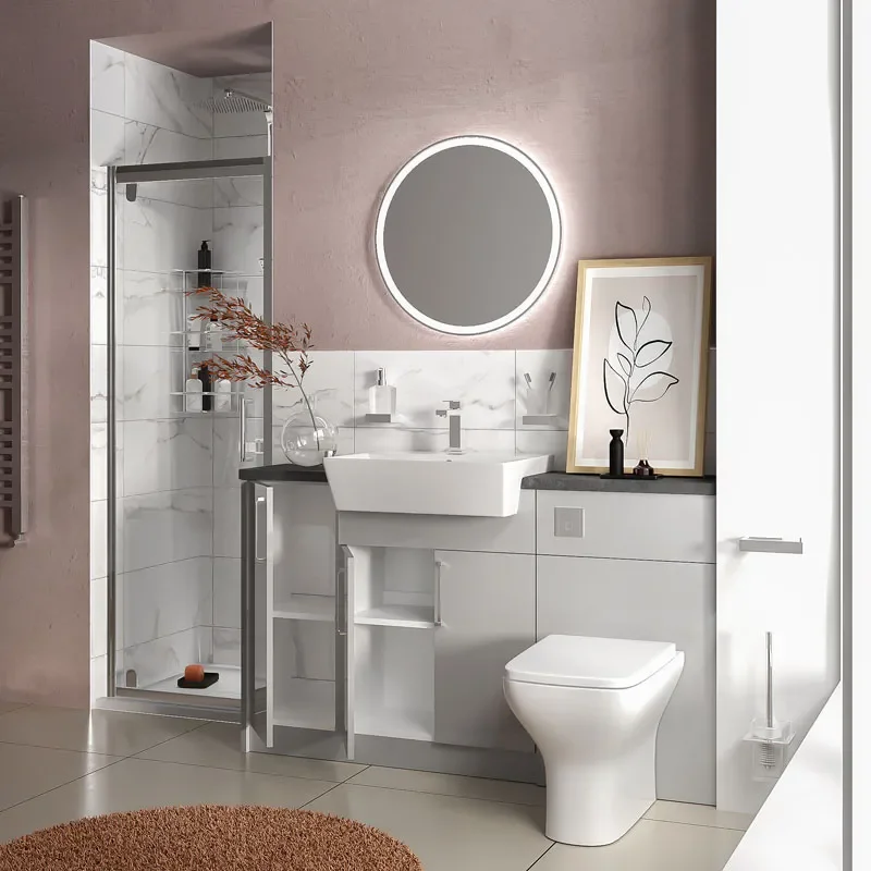 oliver dove grey shower suite 1400 vanity with pivot door