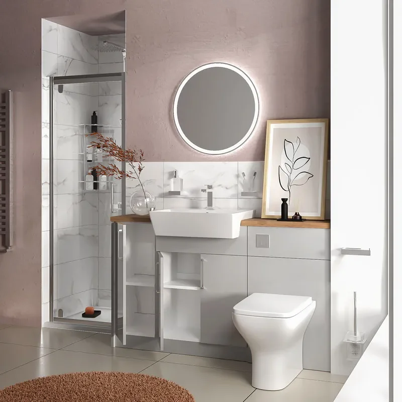 oliver dove grey shower suite 1400 vanity with pivot door