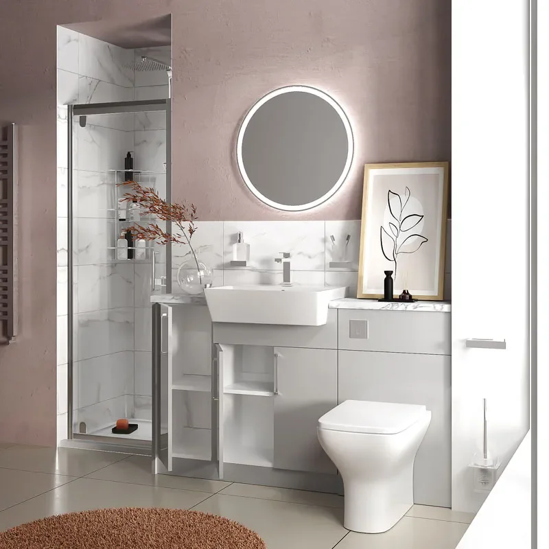 oliver dove grey shower suite 1400 vanity with pivot door