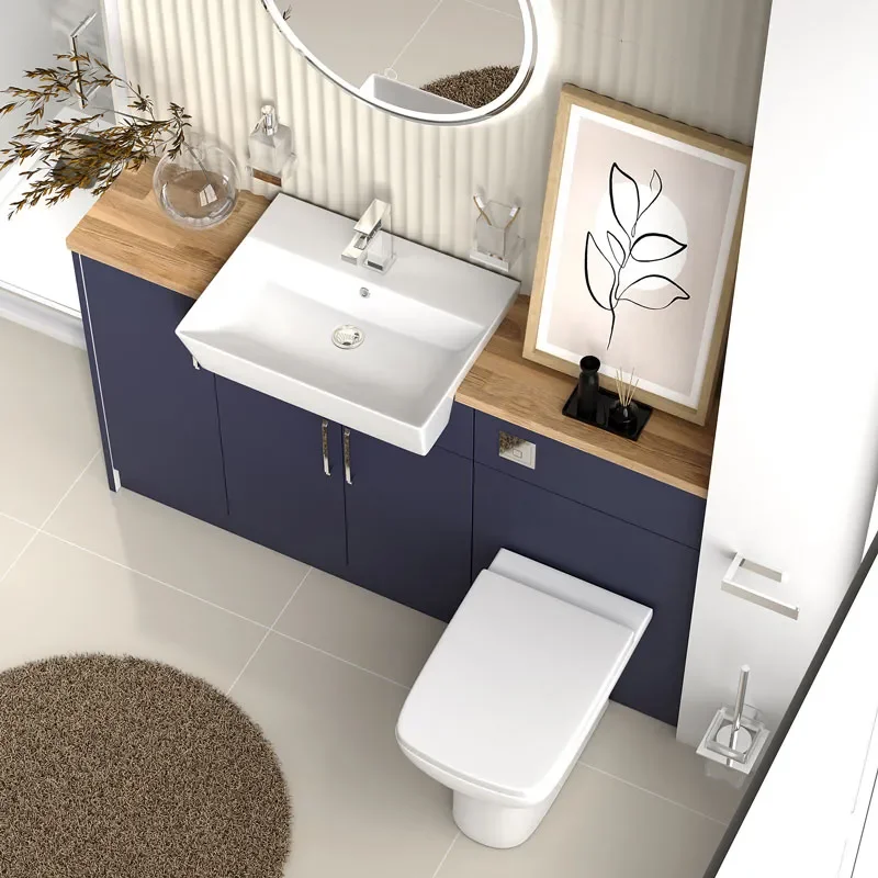 oliver navy blue shower suite 1400 vanity with pivot door