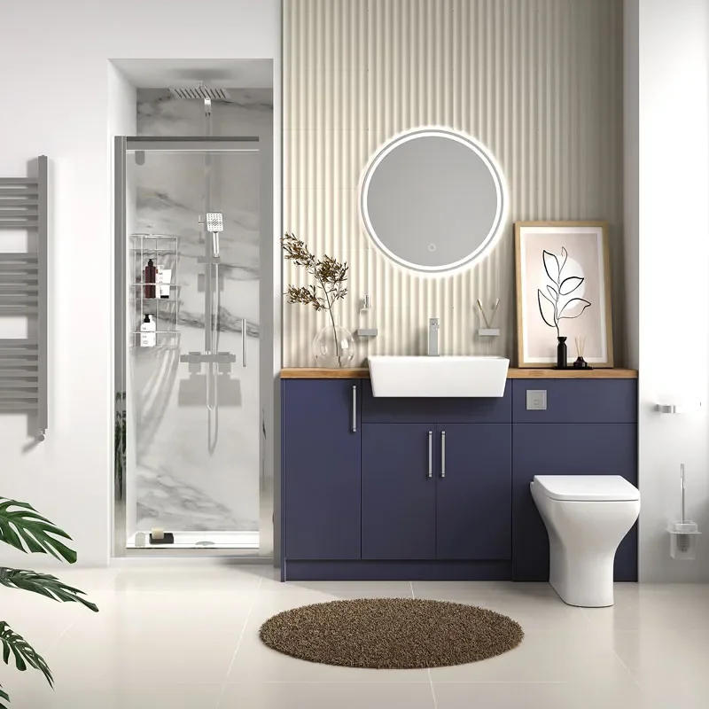 oliver navy blue shower suite 1400 vanity with pivot door