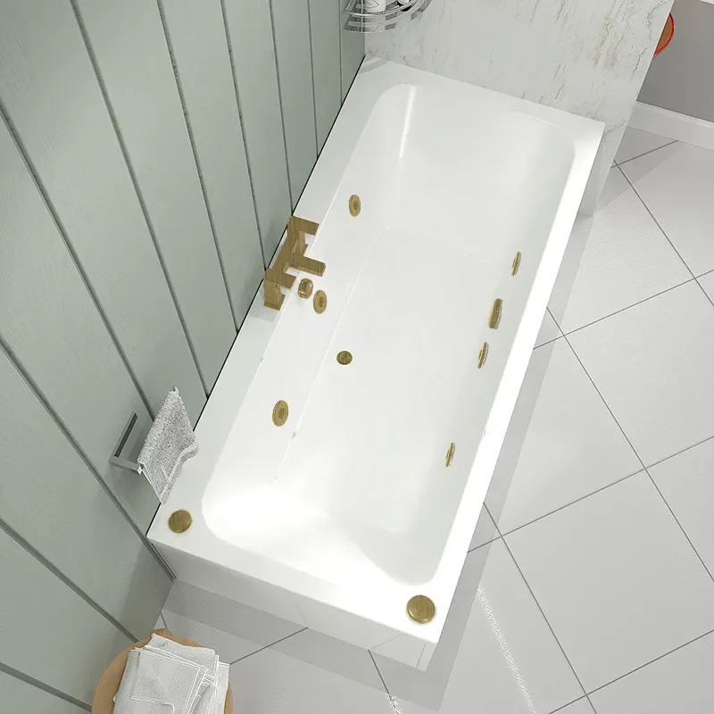 vernwy 1700x800 hydro therapy acrylic bath with brushed brass jets