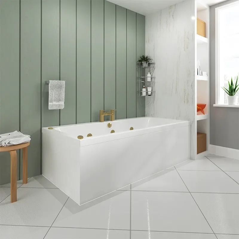 vernwy 1700x800 hydro therapy acrylic bath with brushed brass jets