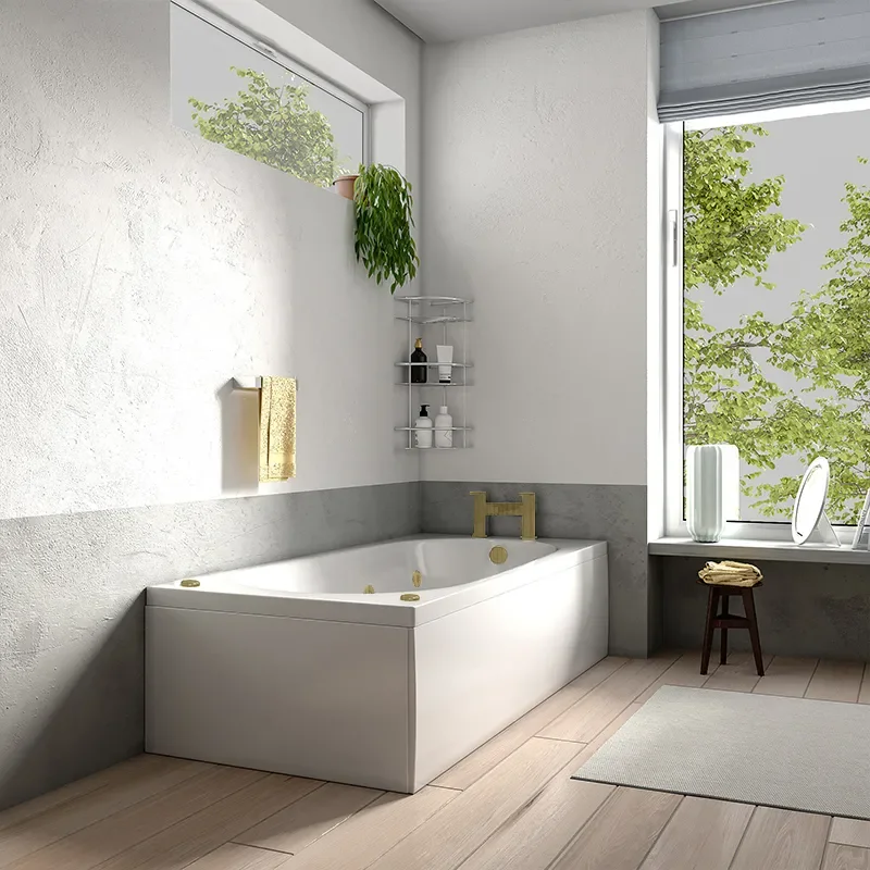 laguna straight acrylic spa bath 1500x700 brushed brass jets