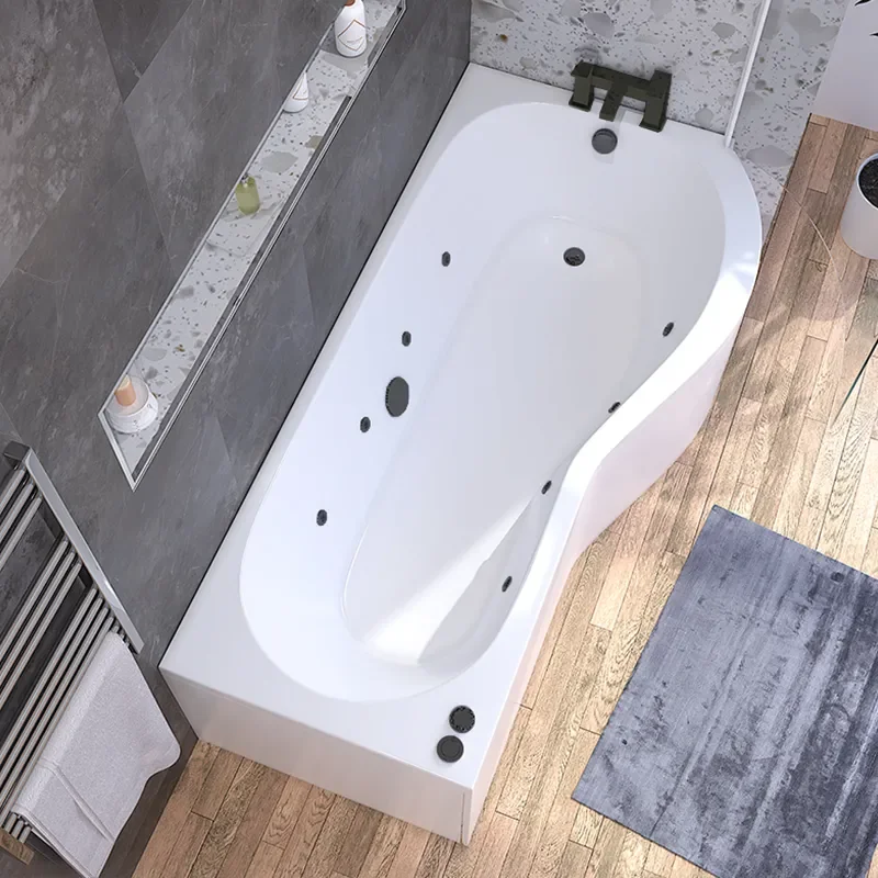 Ethan 1700 Right Hand P Shaped Bath Black Whirlpool Jets