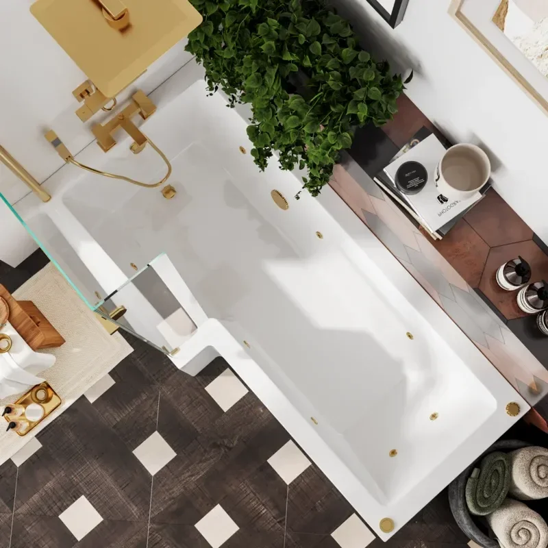 Laguna L Shaped Left Hand Gold Whirlpool Jets