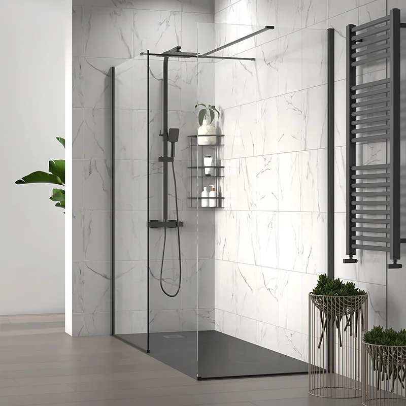 radiant black 2000 walkin corner shower enclosure black tray