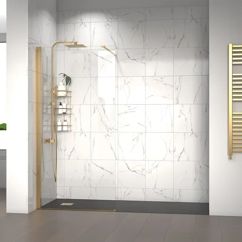 radiant gold 2000 walkin recess shower enclosure black tray