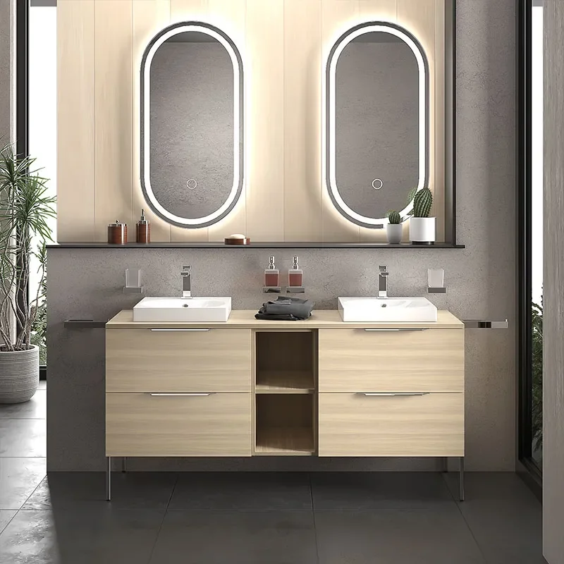 alani 1500 oak double vanity square basin