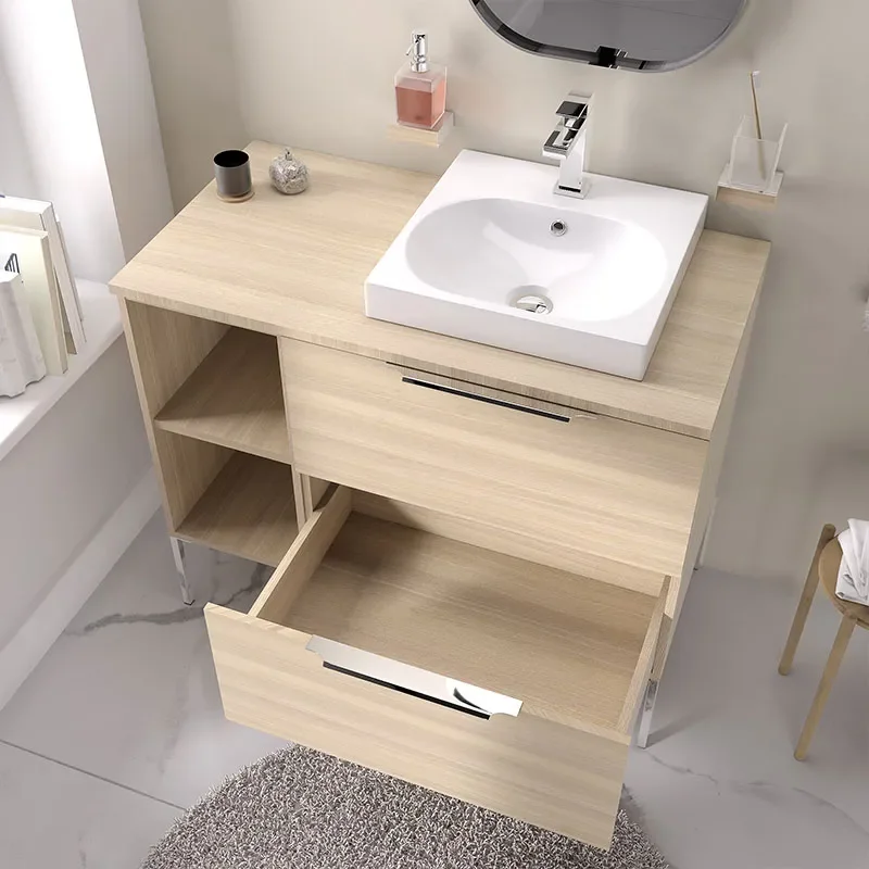 alani 900 oak vanity square sink and shelves