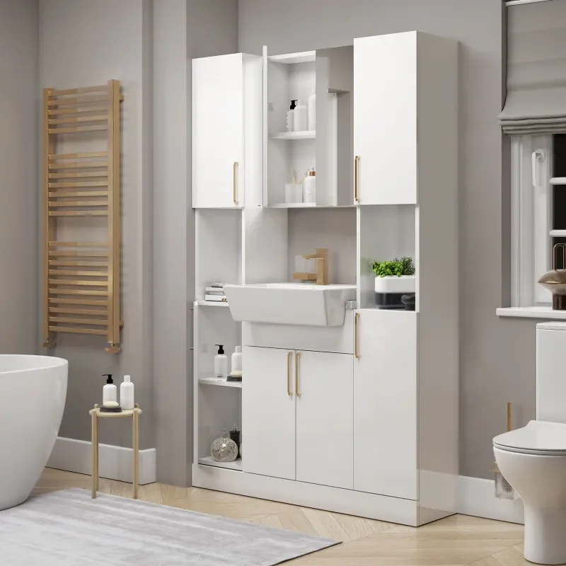oliver white 1200mm vanity unit tallboy combo gold