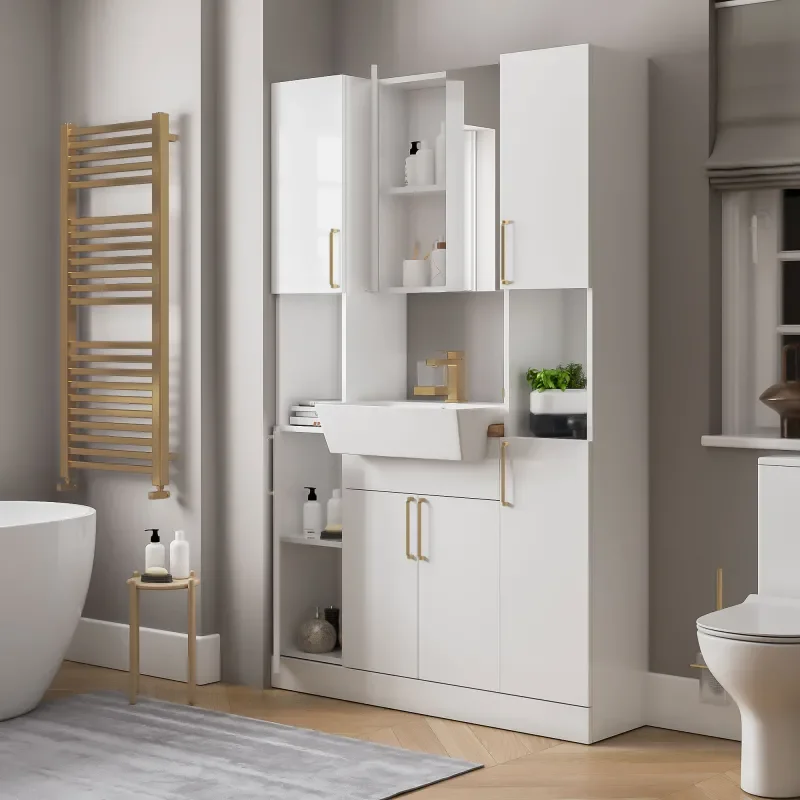 oliver white 1200mm vanity unit tallboy combo gold