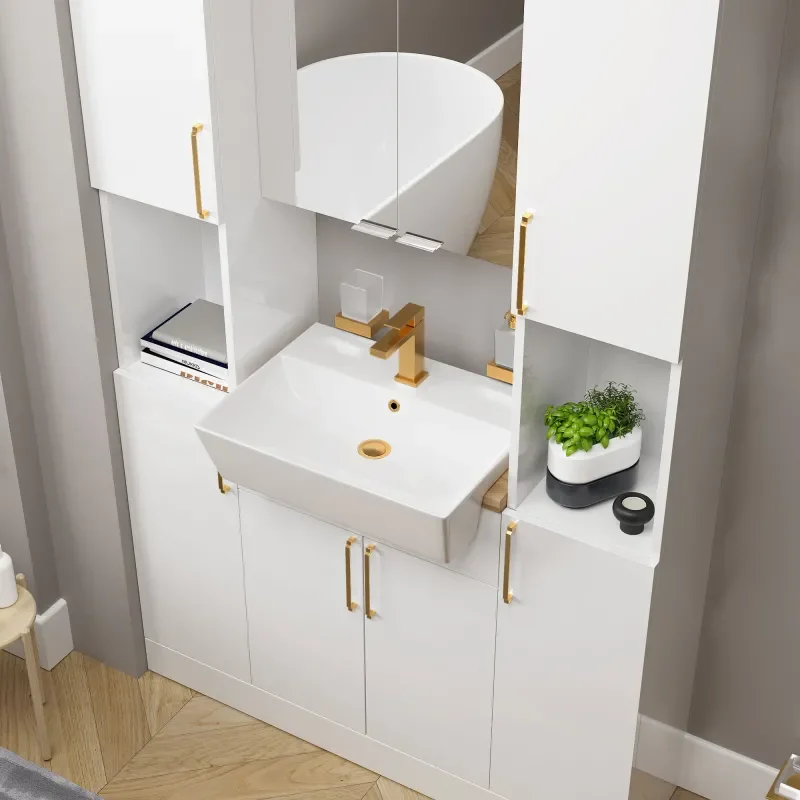 oliver white 1200mm vanity unit tallboy combo gold