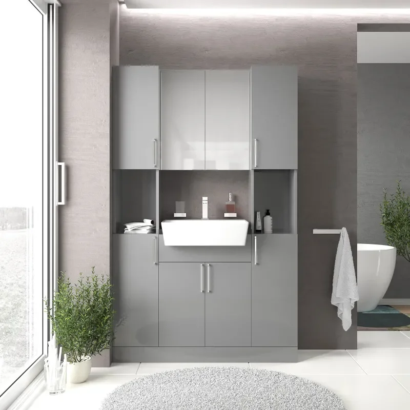 oliver dove grey 1200mm vanity unit tallboy combo chrome