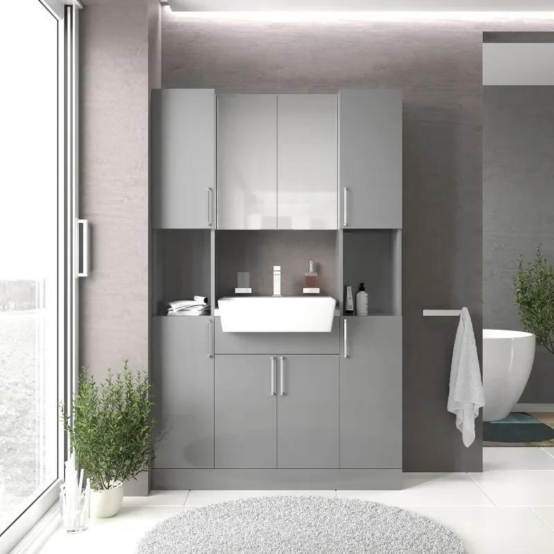 oliver dove grey 1200mm vanity unit tallboy combo chrome