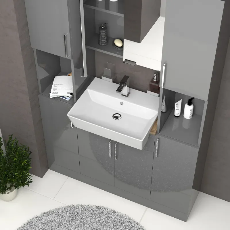 oliver dove grey 1200mm vanity unit tallboy combo chrome