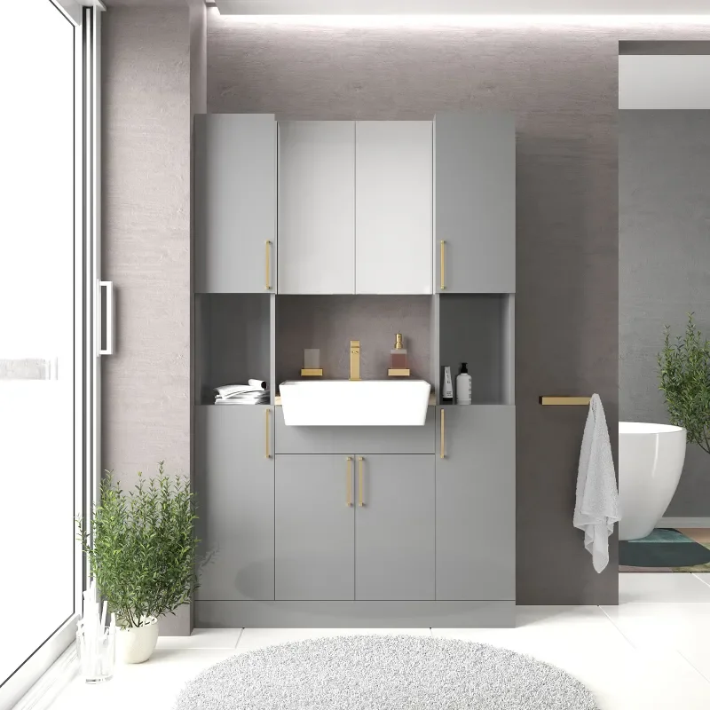 oliver dove grey 1200mm vanity unit tallboy combo gold