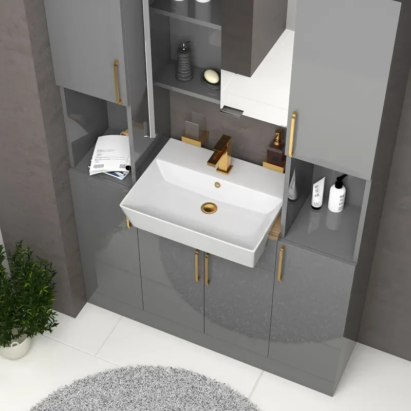 oliver dove grey 1200mm vanity unit tallboy combo gold