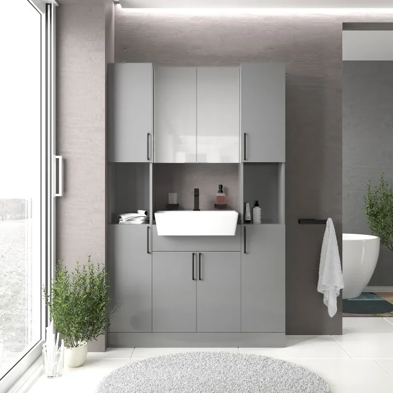 oliver dove grey 1200mm vanity unit tallboy combo black