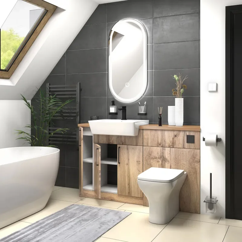 oliver 1400 oak vanity and toilet package black handles