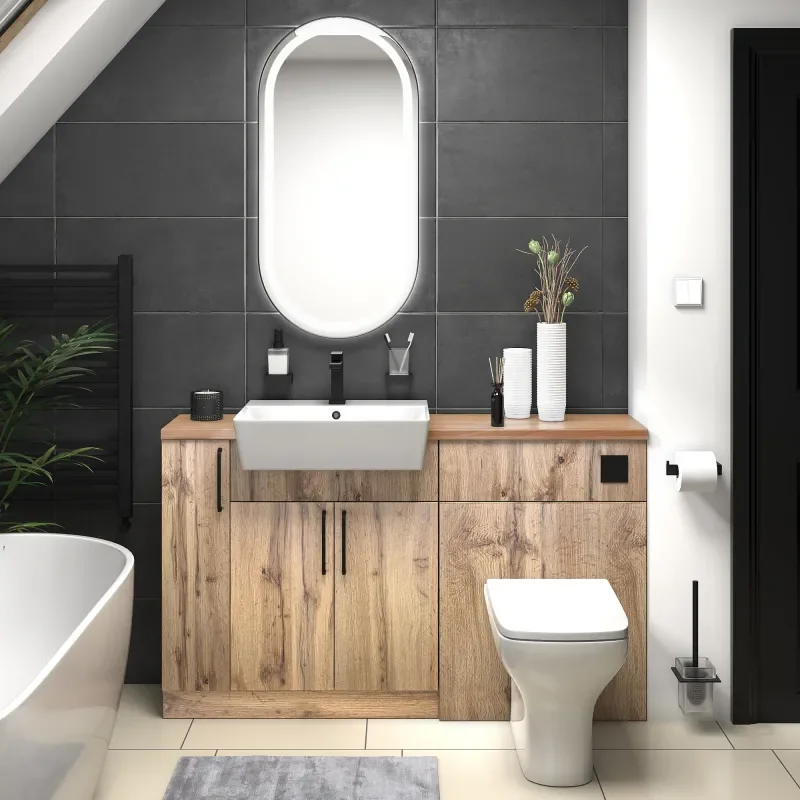 oliver 1400 oak vanity and toilet package black handles